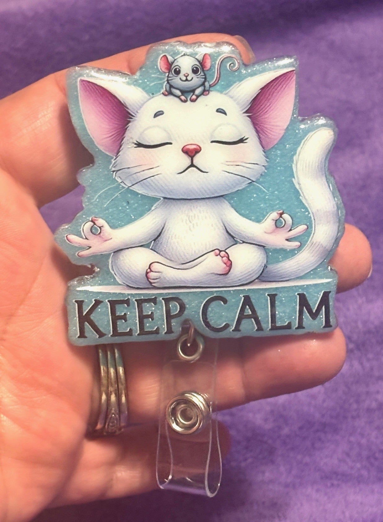 "Keep Calm" Cat Badge Reel with Alligator Clip