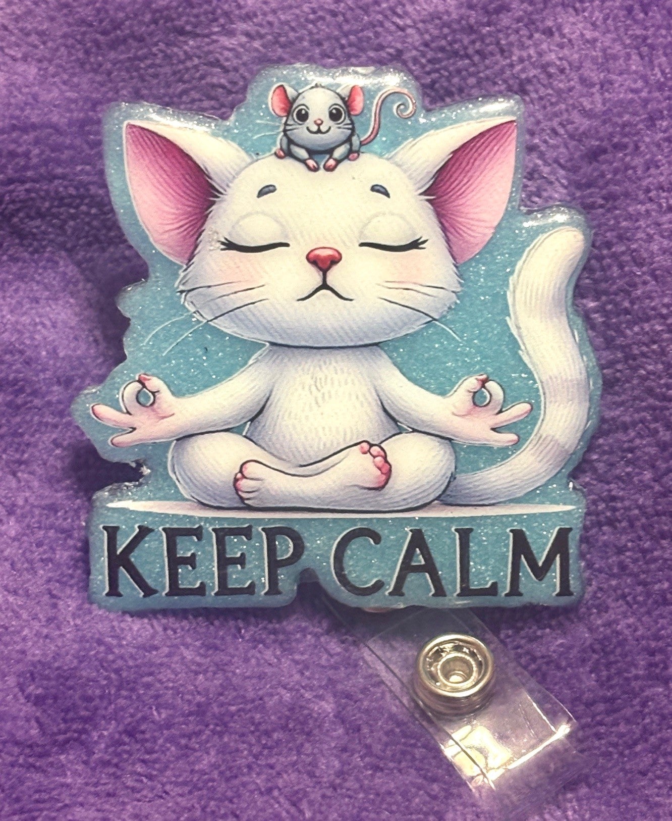 "Keep Calm" Cat Badge Reel with Alligator Clip