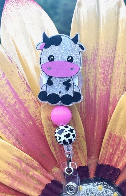 Cute Cow Badge Reel with Alligator clip