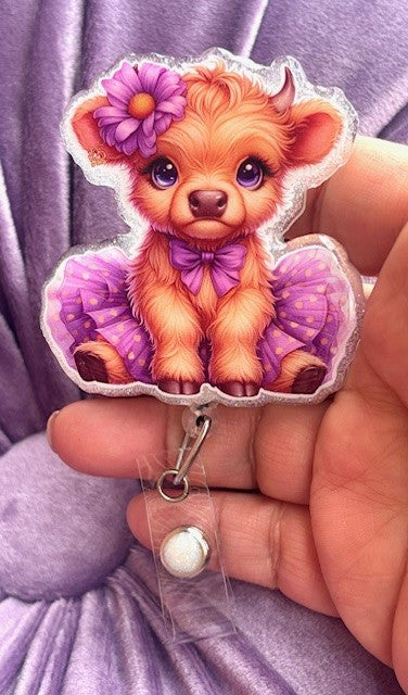 Cute Cow in Purple Tutu Badge Reel