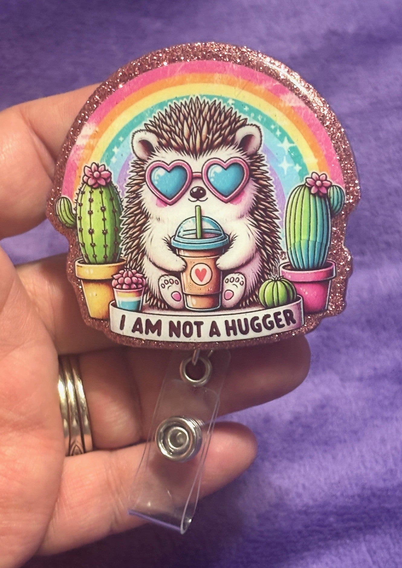 "I'm Not a Hugger" Hedgehog Badge Reel