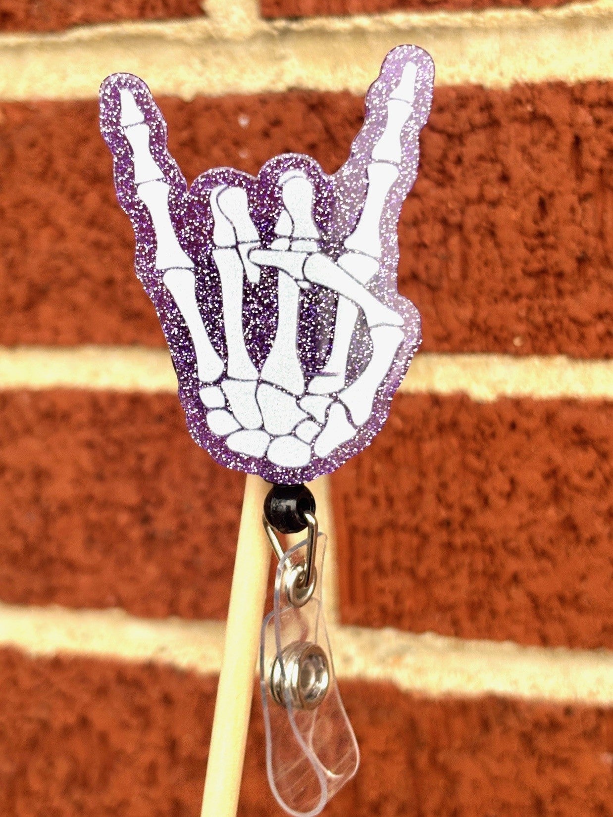 Purple “rock and roll” Badge Reel with Alligator clip