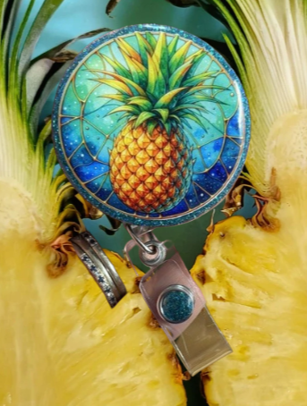 Stained Glass Pineapple Badge