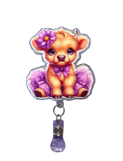 Cute Cow in Purple Tutu Badge Reel