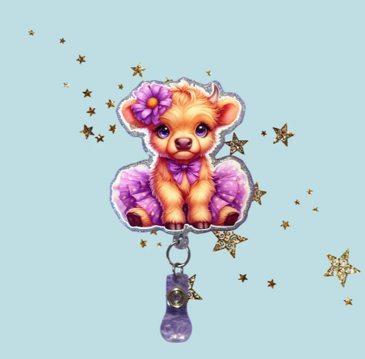 Cute Cow in Purple Tutu Badge Reel