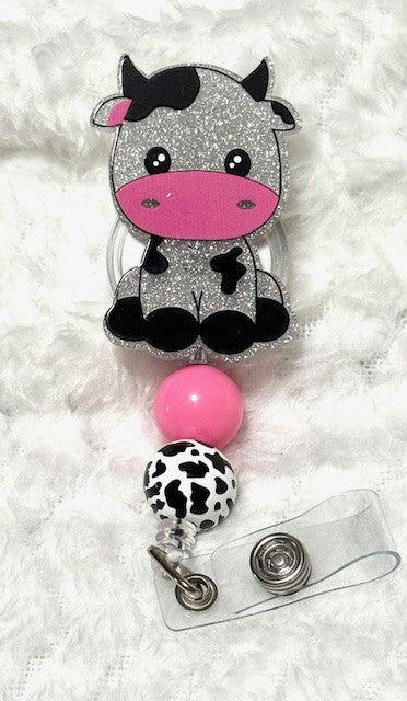 Cute Cow Badge Reel with Alligator clip