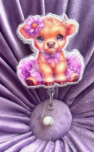 Cute Cow in Purple Tutu Badge Reel