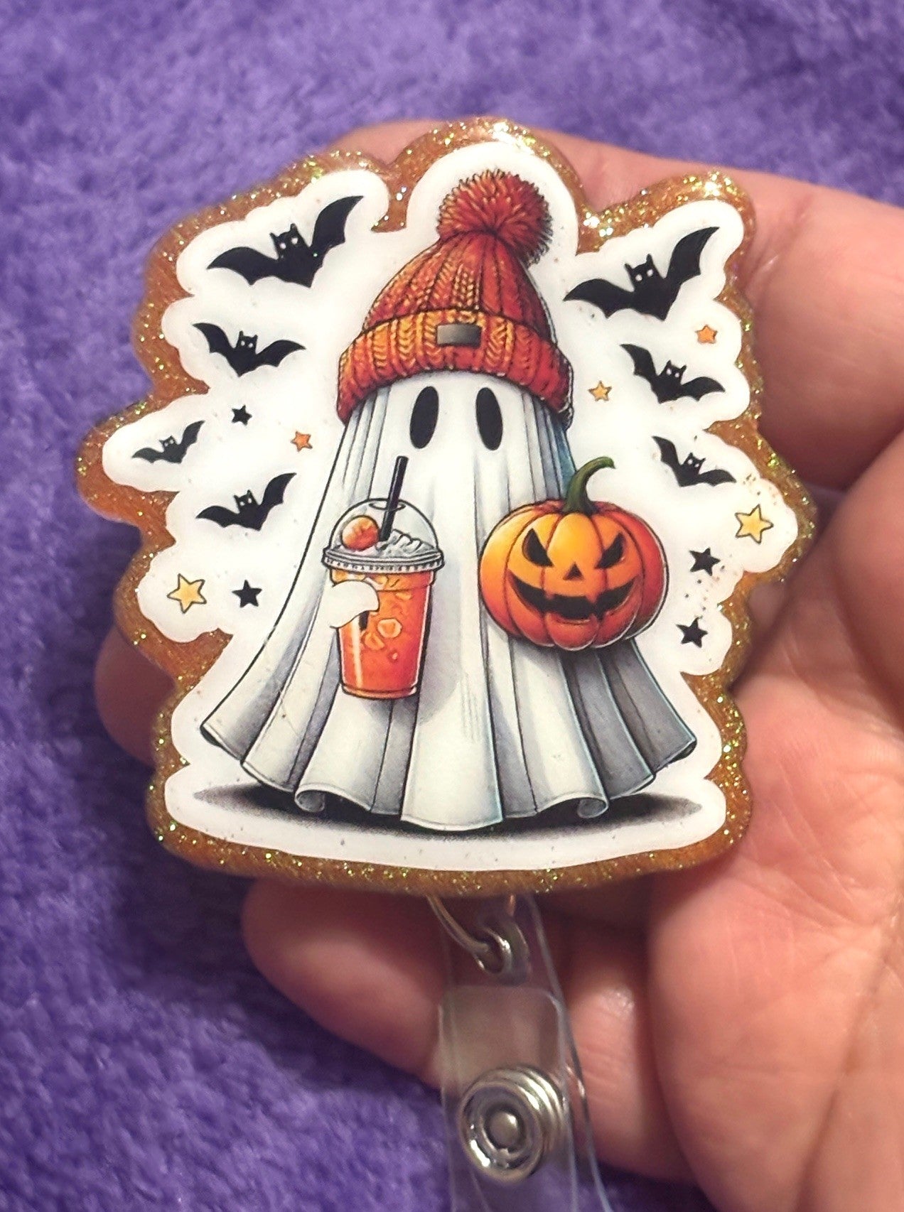 Cute Ghost with a pumpkin latte