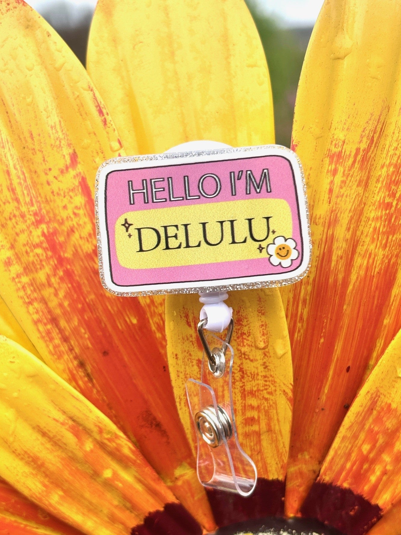"Hello, I'm Delulu" Badge Reel with Alligator clip