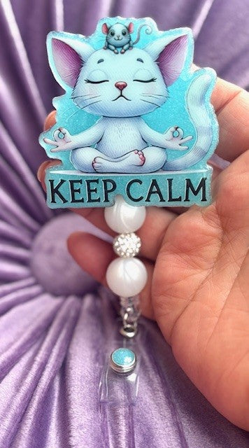 "Keep Calm" Cat Badge Reel with Alligator Clip
