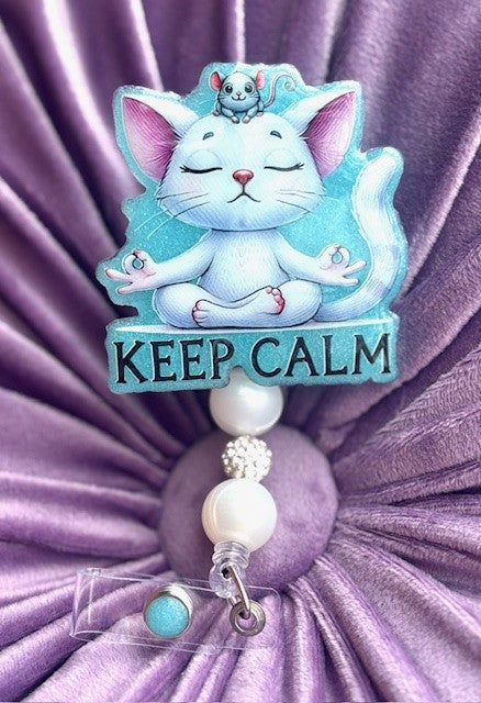 "Keep Calm" Cat Badge Reel with Alligator Clip