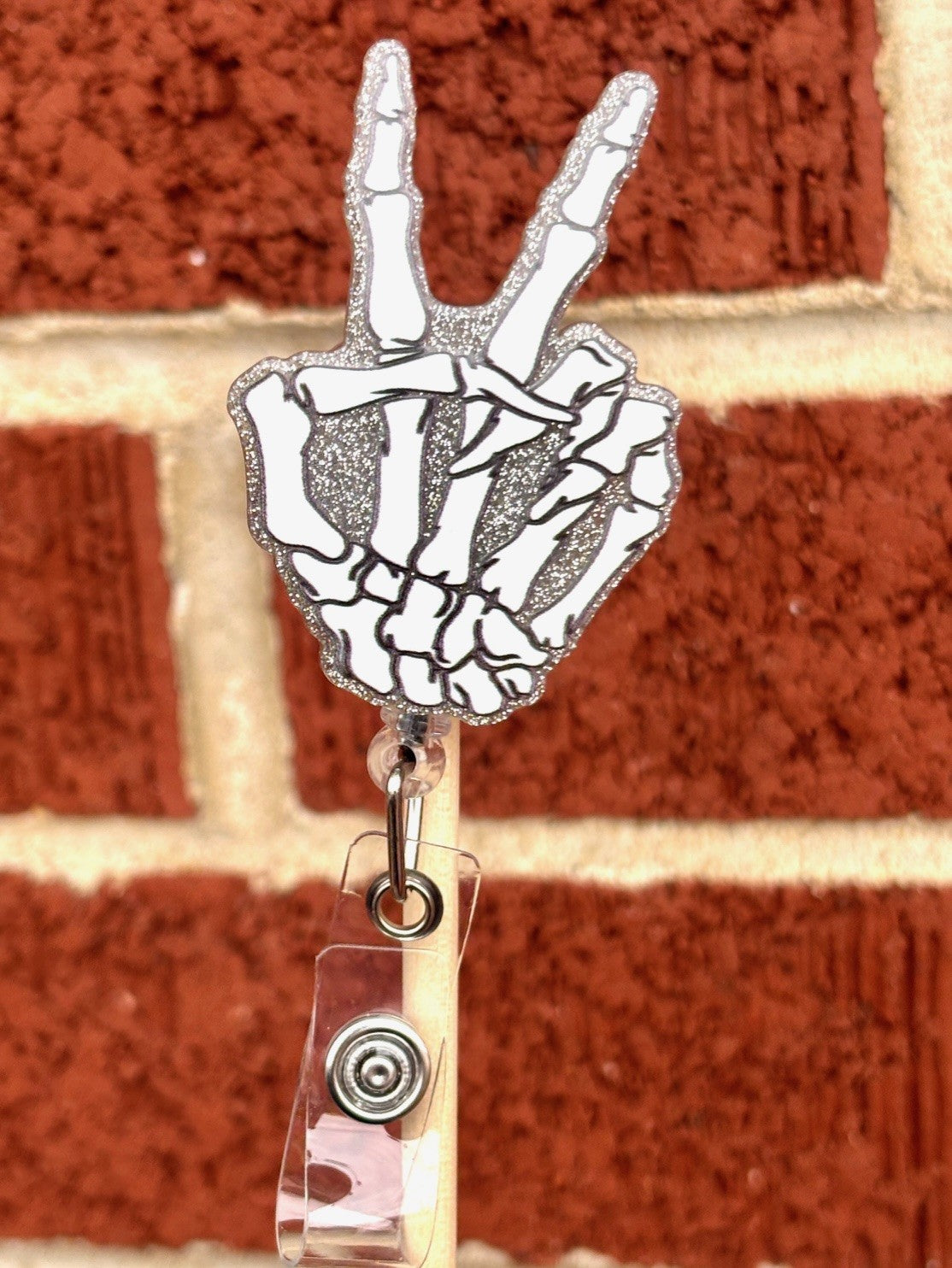 Silver Peace Sign Badge Reel with Alligator clip