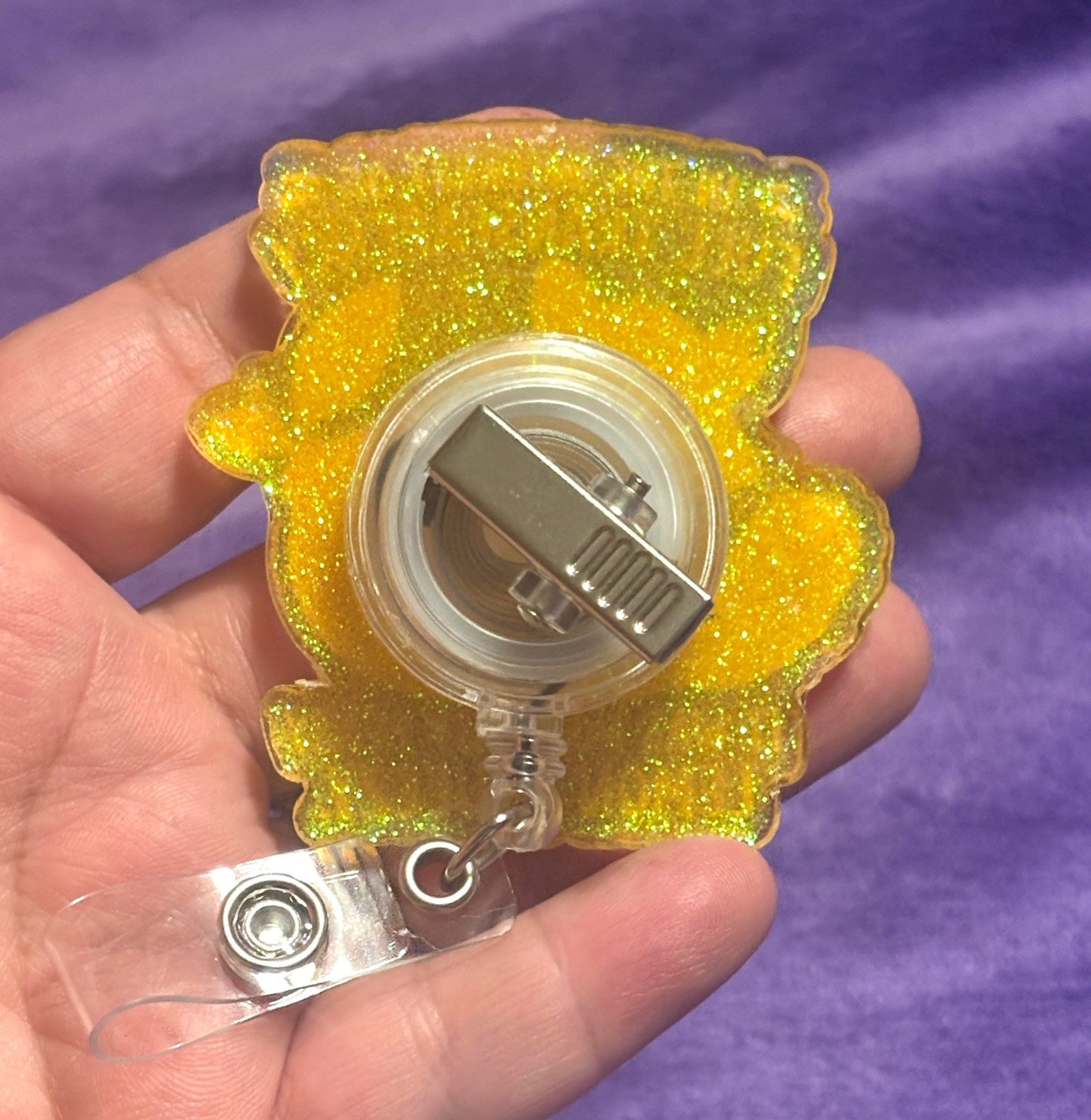 Racoon with a Lemon Badge Reel with an Alligator Clip