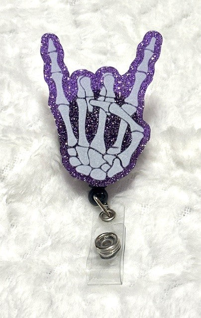 Purple “rock and roll” Badge Reel with Alligator clip